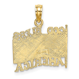 10K Yellow Gold Polished Textured God Bless America w/ Flag Charm