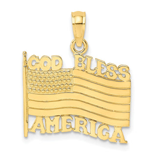 10K Yellow Gold Polished Textured God Bless America w/ Flag Charm