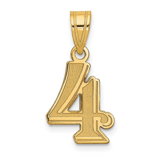 14k Yellow Gold Polished Etched Number 4 Pendant