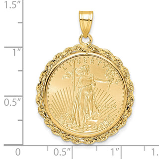 14k Yellow Gold Polished Rope Mounted 1/4oz American Eagle Prong Coin Bezel Pendant