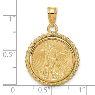 14k Yellow Gold Polished with Casted Rope Mounted 1/10oz American Eagle Prong Coin Bezel Pendant