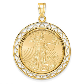 14k Yellow Gold Polished Fancy Wire Mounted 1/4oz American Eagle Prong Coin Bezel Pendant