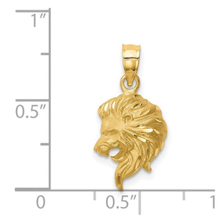 Mens 14k Yellow Gold Brushed and Diamond-cut Lion Head Pendant D4478