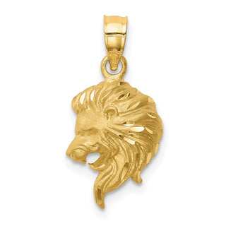 Mens 14k Yellow Gold Brushed and Diamond-cut Lion Head Pendant D4478