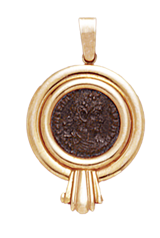 14k Gold DOUBLE DOME Pendant WITH BRONZE ROMAN COIN