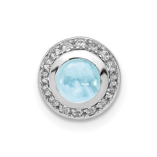 14k White Gold Diamond and Cabochon .91ctw Aquamarine Chain Slide Pendant