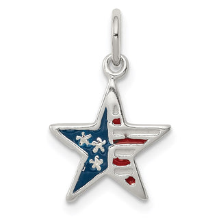 Sterling Silver Polished Enamel American Flag Star Charm