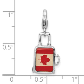 Sterling Silver Enameled Canadian Flag Suitcase w/Lobster Clasp Charm