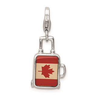 Sterling Silver Enameled Canadian Flag Suitcase w/Lobster Clasp Charm